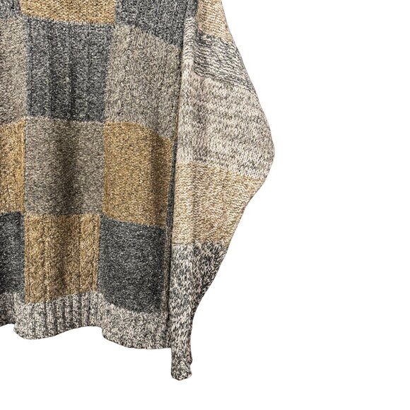 Vintage 90s Patchwork Knit Sweater Silk Blend Neutral Earth Tone Grunge - Picture 3 of 8